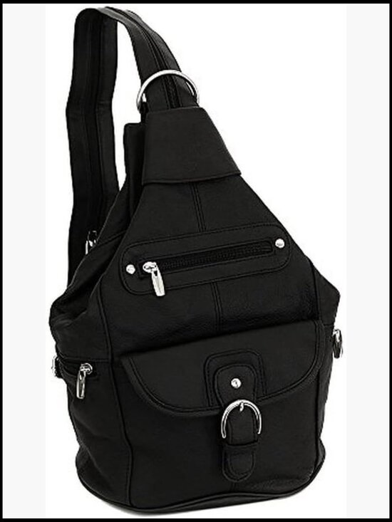 Leather Convertible Sling Backpack Purse 7 Pocket Tear Drop Shoulder Bag
